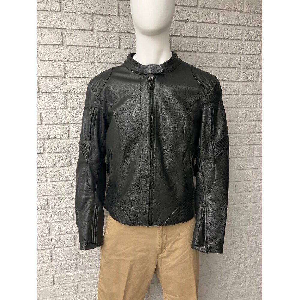FieldSheer Black Men Armored Leather Motorcycle Jacket Size 14